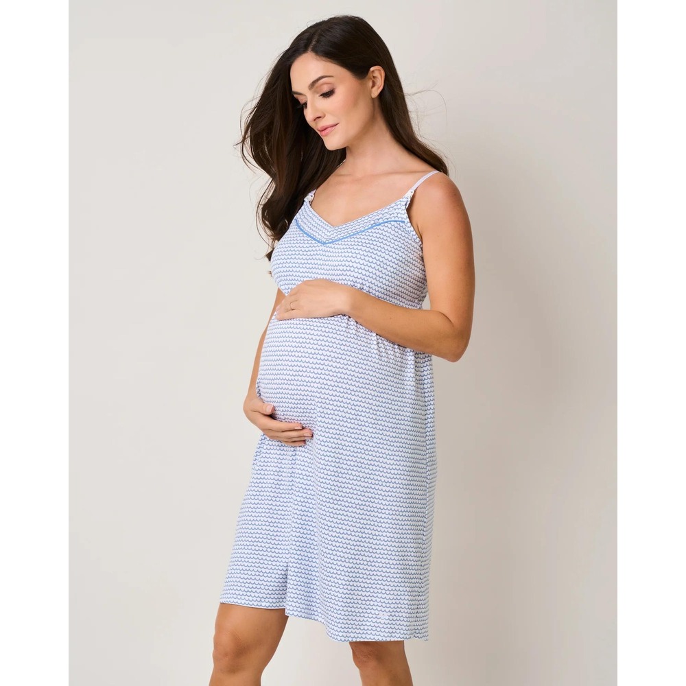 NWOT Petite Plume Women's M Maternity Nursing Nightgown La Mer Blue Pima Coastal
